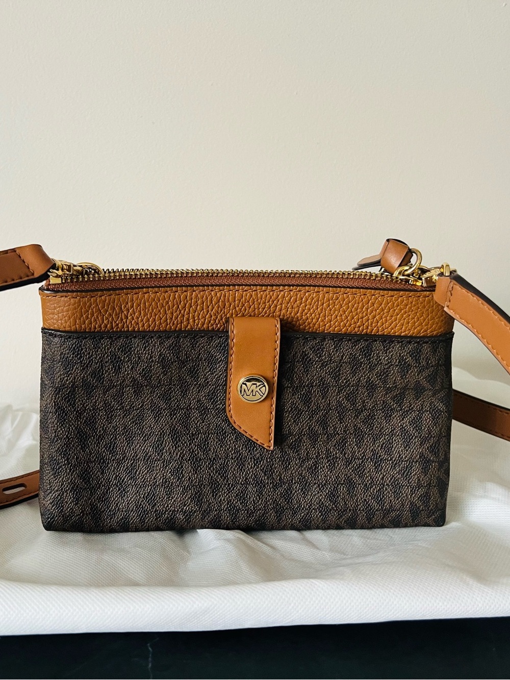 Michael Kors Brown & Tan Signature Crossbody Shoulder Bag